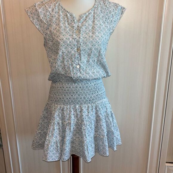 Perry Walker Collective blue mini dress ruffle hem button top Sz S - Picture 1 of 11